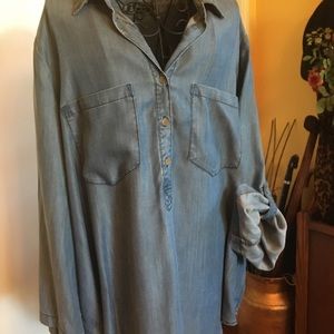 Silk long sleeve denim color shirt.  Size 2X